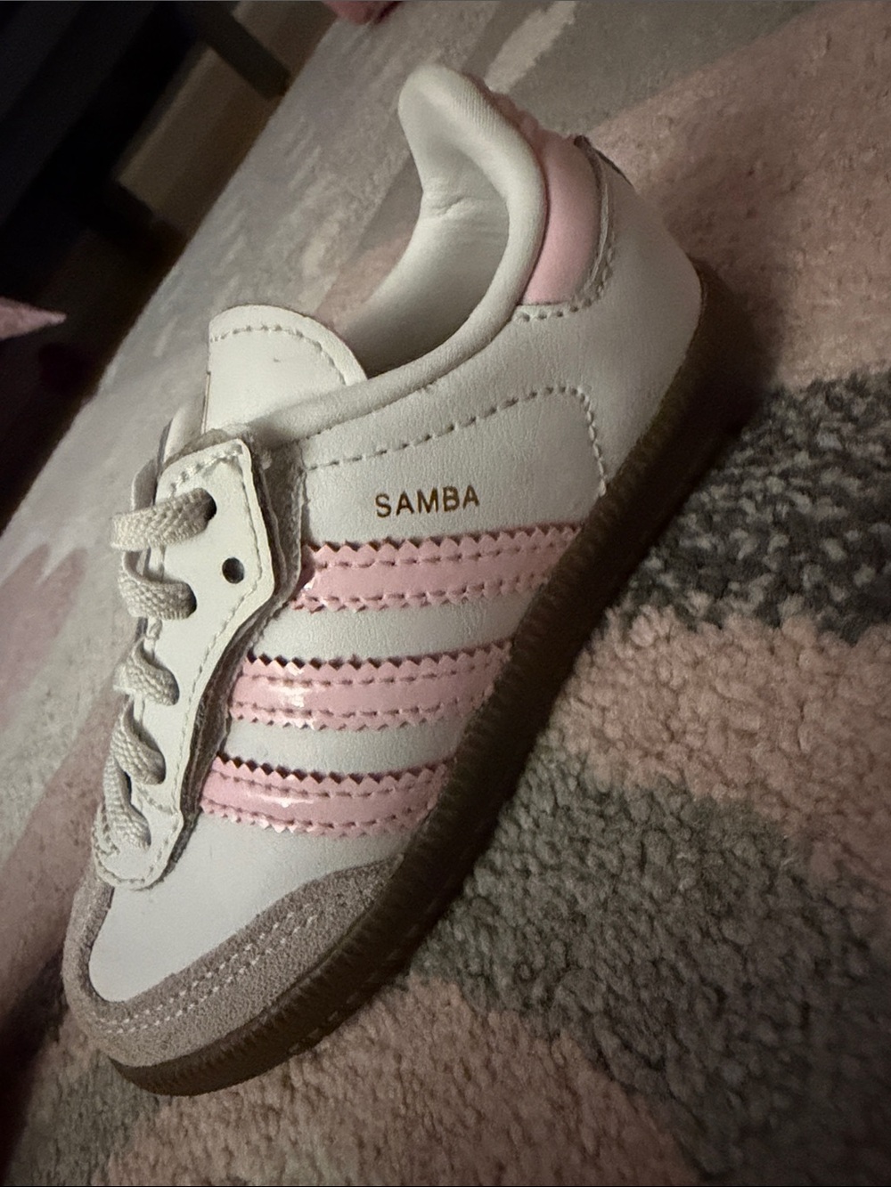 adidas Kids Samba Sneakers - White with Pink Stripes
